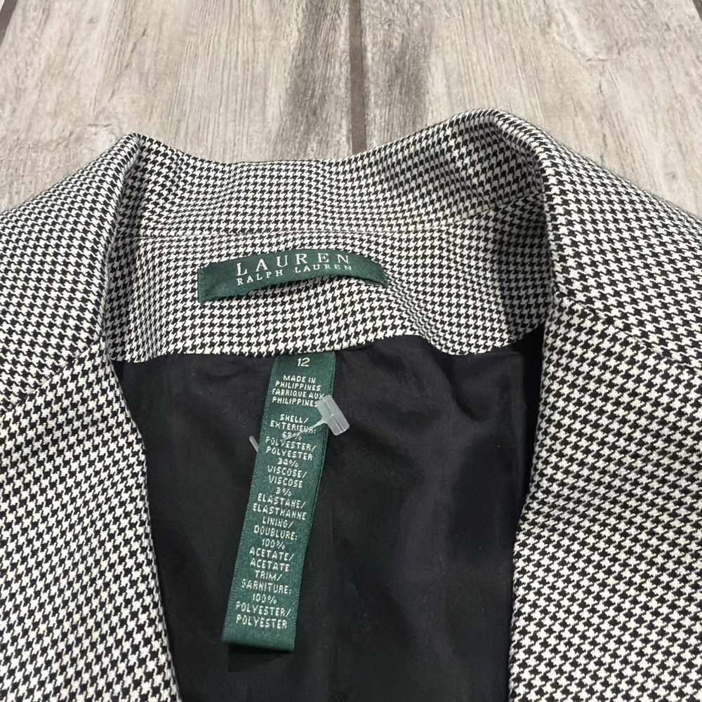 Lauren Ralph Lauren Houndstooth Two Button Blazer Jacket Black & White Size 12 - Picture 6 of 9